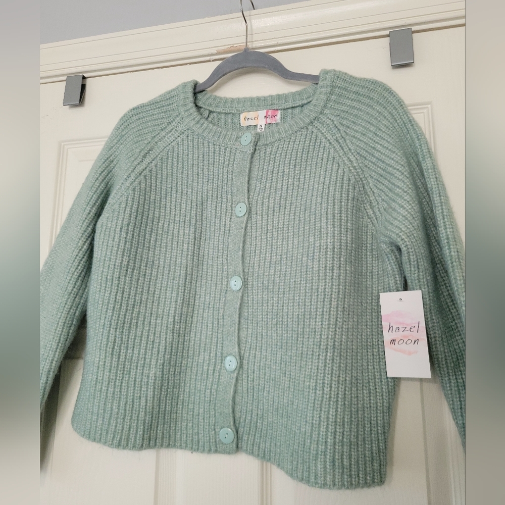 Hazel Moon Women's Mint Green Ribbed Button Cardigan
